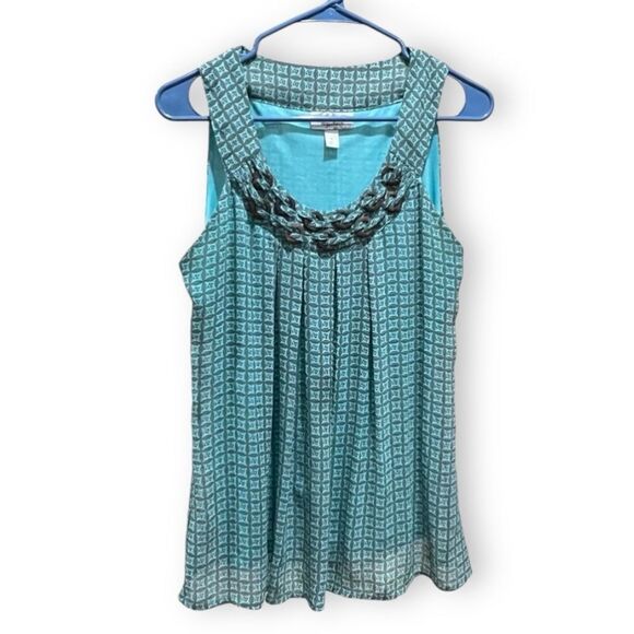 Dress Barn Teal Sleeveless Top with Wooden Embellishments Size Small - Picture 1 of 10